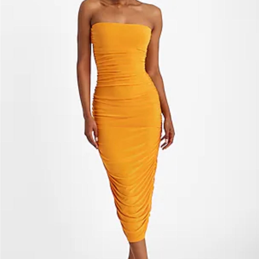 Express Vibrant Orange Strapless Dress
